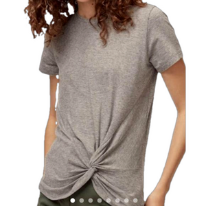 Aritzia BABATON SMALL Grey Scoop Neck T Shirt Twist S/S Modal Cotton Blend